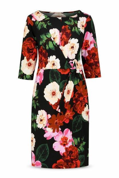 Front view of JD Williams women’s multicoloured floral polyester a-line, size UK 12, boat neck pullover
