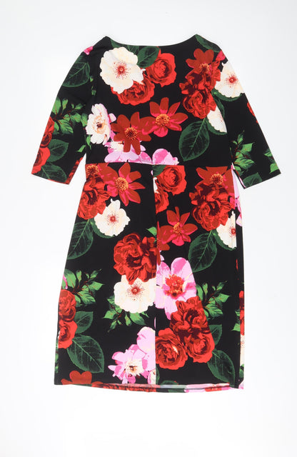 Back view of JD Williams women’s multicoloured floral polyester a-line, size UK 12, boat neck pullover