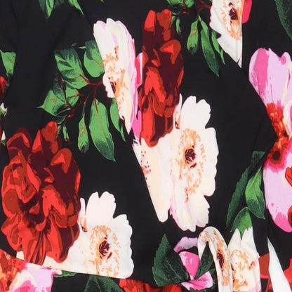 Close-up detail of JD Williams women’s multicoloured floral polyester a-line, size UK 12, boat neck pullover