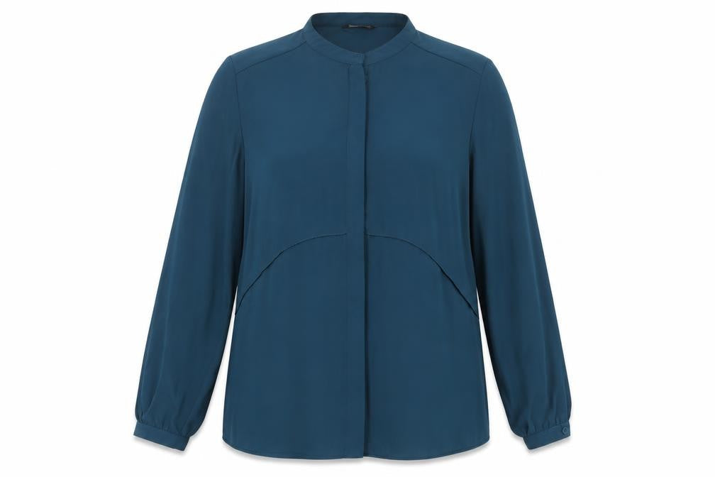 Select Womens Blue Polyester Basic Button-Up Size 14 Crew Neck