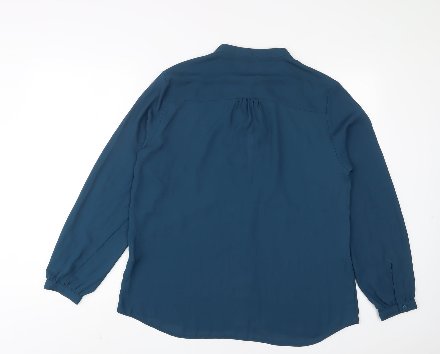 Select Womens Blue Polyester Basic Button-Up Size 14 Crew Neck
