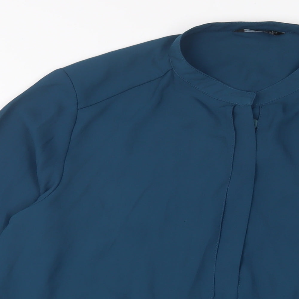 Select Womens Blue Polyester Basic Button-Up Size 14 Crew Neck