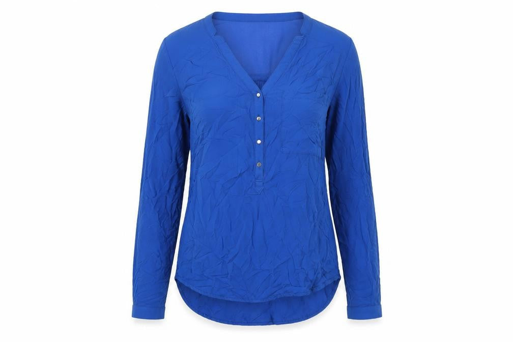 Pimkie Womens Blue Polyester Basic Button-Up Size S Crew Neck