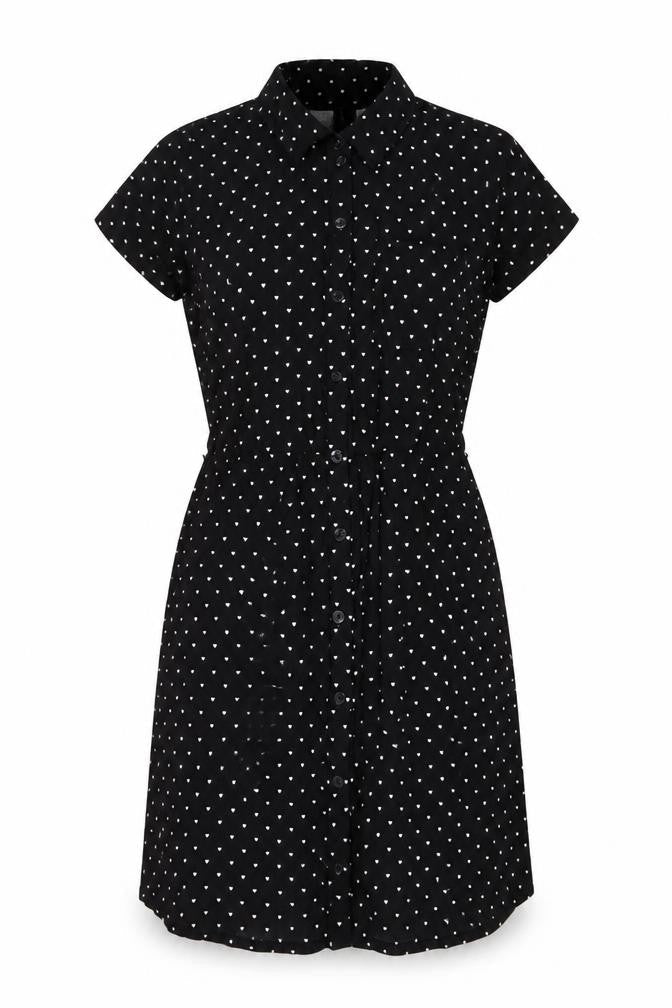 H&M Womens Black Geometric Viscose A-Line Size 10 Collared Button