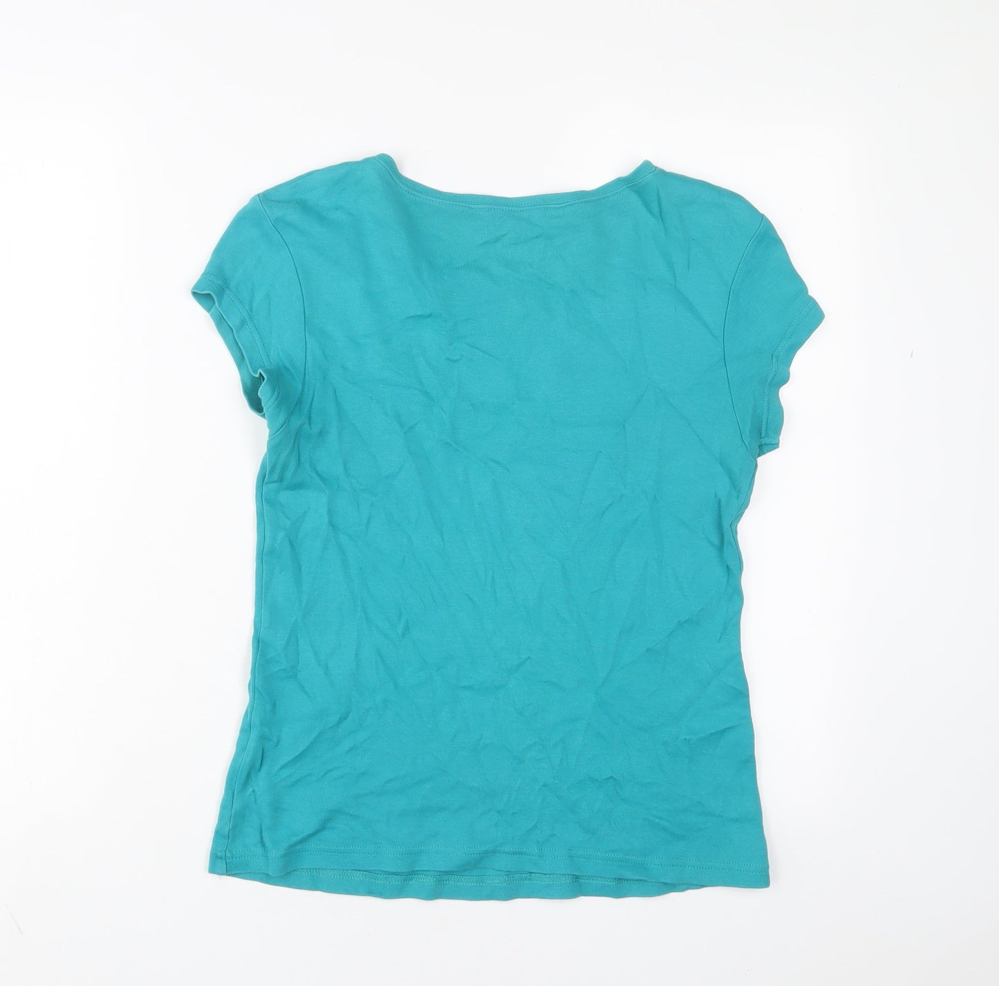 RJR.John Rocha Womens Blue Cotton Basic T-Shirt Size 14 Crew Neck - Embroidered