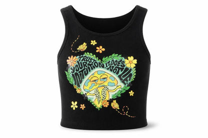 ROMWE Womens Black Polyester Cropped Tank Size S Crew Neck