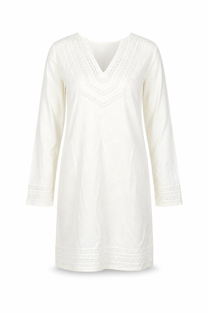 Zara Womens Ivory Ramie Sheath Size L V-Neck Pullover - Embroidered