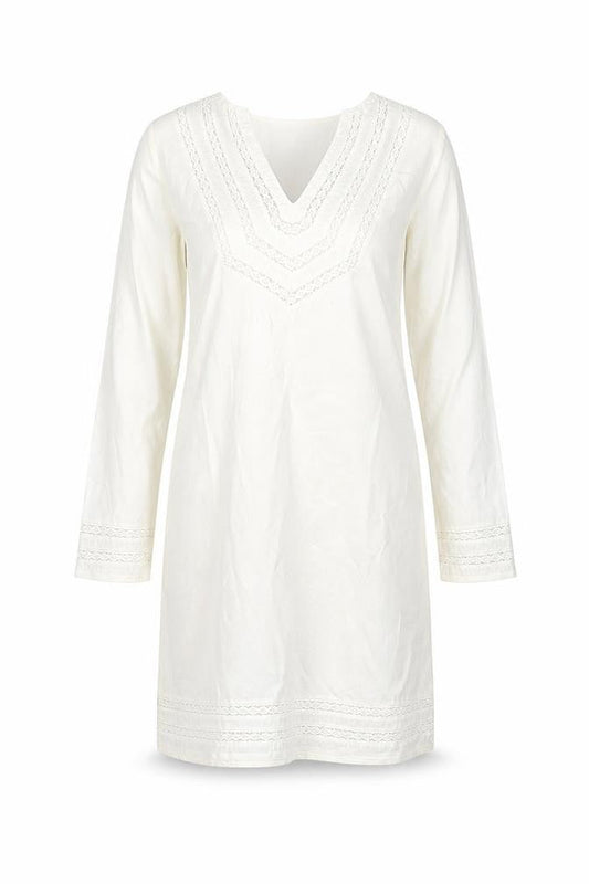 Zara Womens Ivory Ramie Sheath Size L V-Neck Pullover - Embroidered