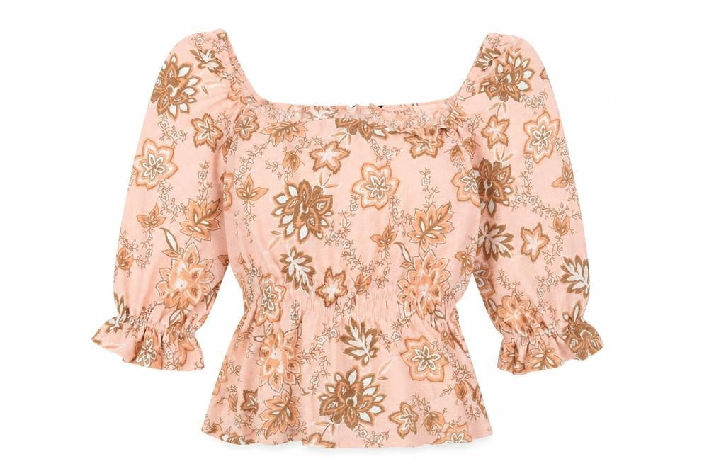Dorothy Perkins Womens Pink Floral Polyester Basic Blouse Size 14 Square Neck - Frill