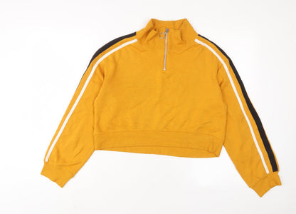 H&M Womens Yellow Cotton Pullover Sweatshirt Size XS Zip