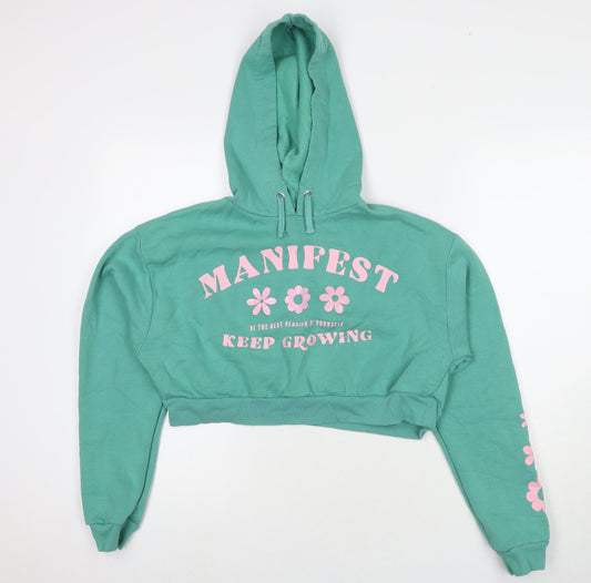 New Look Girls Blue Cotton Pullover Hoodie Size 14-15 Years Pullover - Manifest Keep Growing Flowers