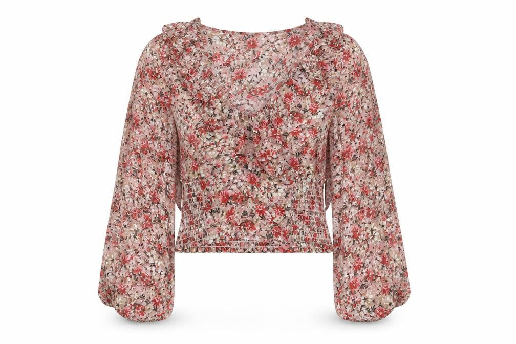 New Look Womens Red Floral Polyester Basic Blouse Size 10 Off the Shoulder