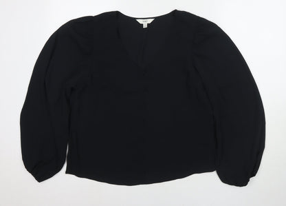 Marks & Spencer Womens Black Polyester Basic Blouse Size 12 V-Neck