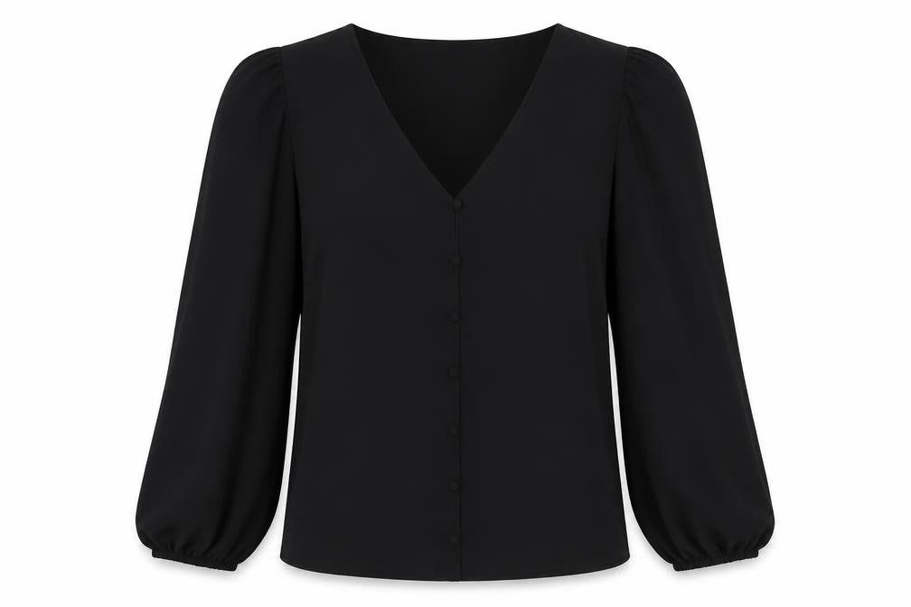 Marks & Spencer Womens Black Polyester Basic Blouse Size 12 V-Neck