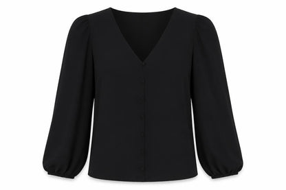 Marks & Spencer Womens Black Polyester Basic Blouse Size 12 V-Neck