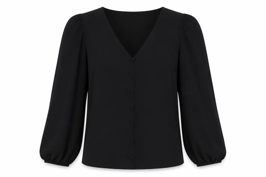 Marks and Spencer Womens Black Polyester Basic Blouse Size 12 V-Neck