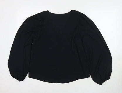 Marks & Spencer Womens Black Polyester Basic Blouse Size 12 V-Neck