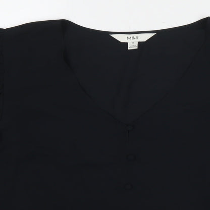 Marks & Spencer Womens Black Polyester Basic Blouse Size 12 V-Neck