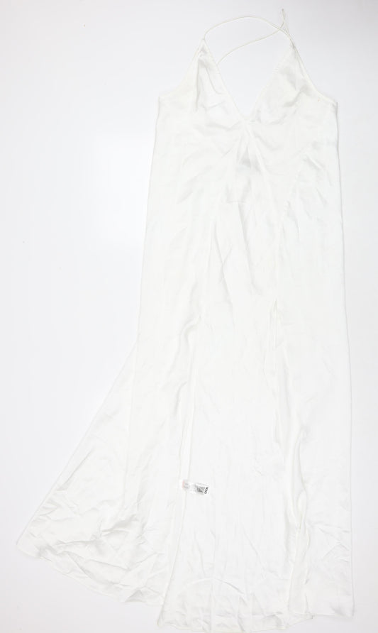 ASOS Womens White Polyester Maxi Size 12 V-Neck Pullover - Side Slit(s)