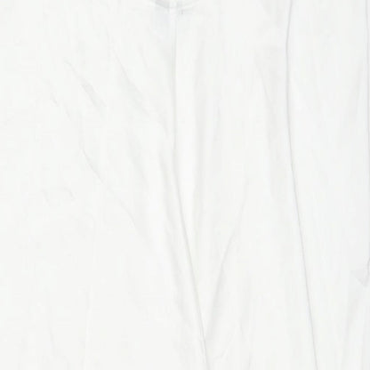 Brand and care label for ASOS women’s white polyester maxi, size UK 12, v-neck pullover - side slit(s)