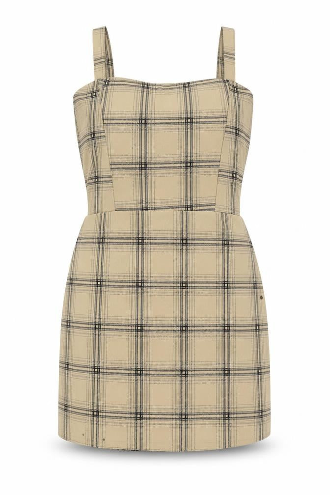 I SAW IT FIRST Womens Beige Check Polyester Tank Dress Size 14 Square Neck Pullover