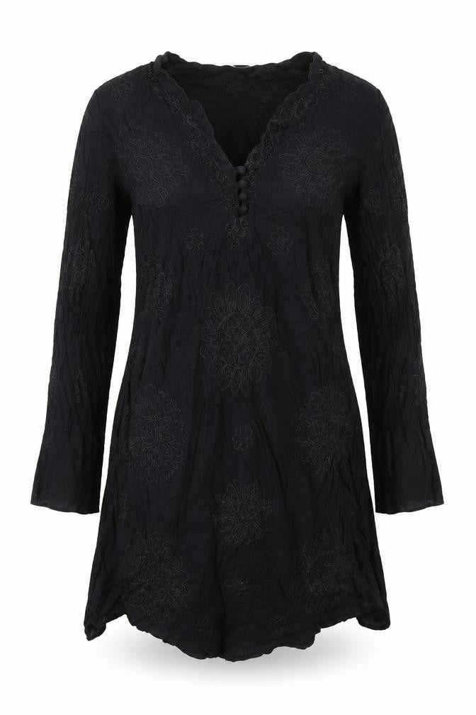 NEXT Womens Black Cotton Tunic Blouse Size 10 V-Neck
