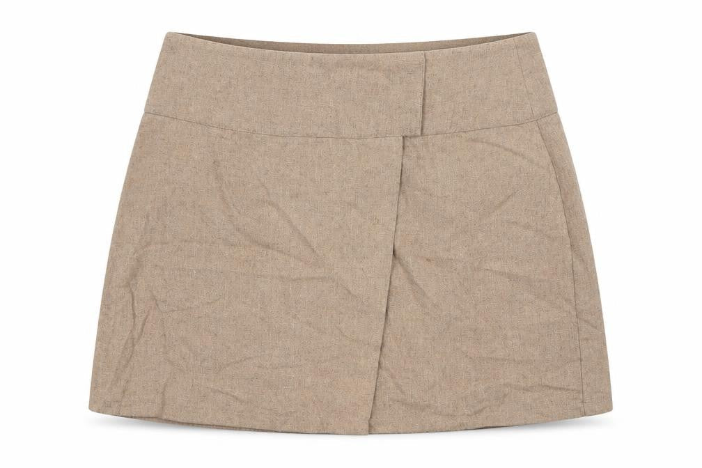 PRETTYLITTLETHING Womens Beige Cotton Mini Skirt Size 10 Button