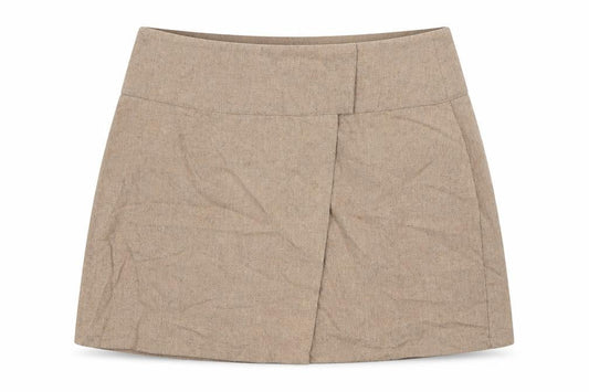 PRETTYLITTLETHING Womens Beige Cotton Mini Skirt Size 10 Button
