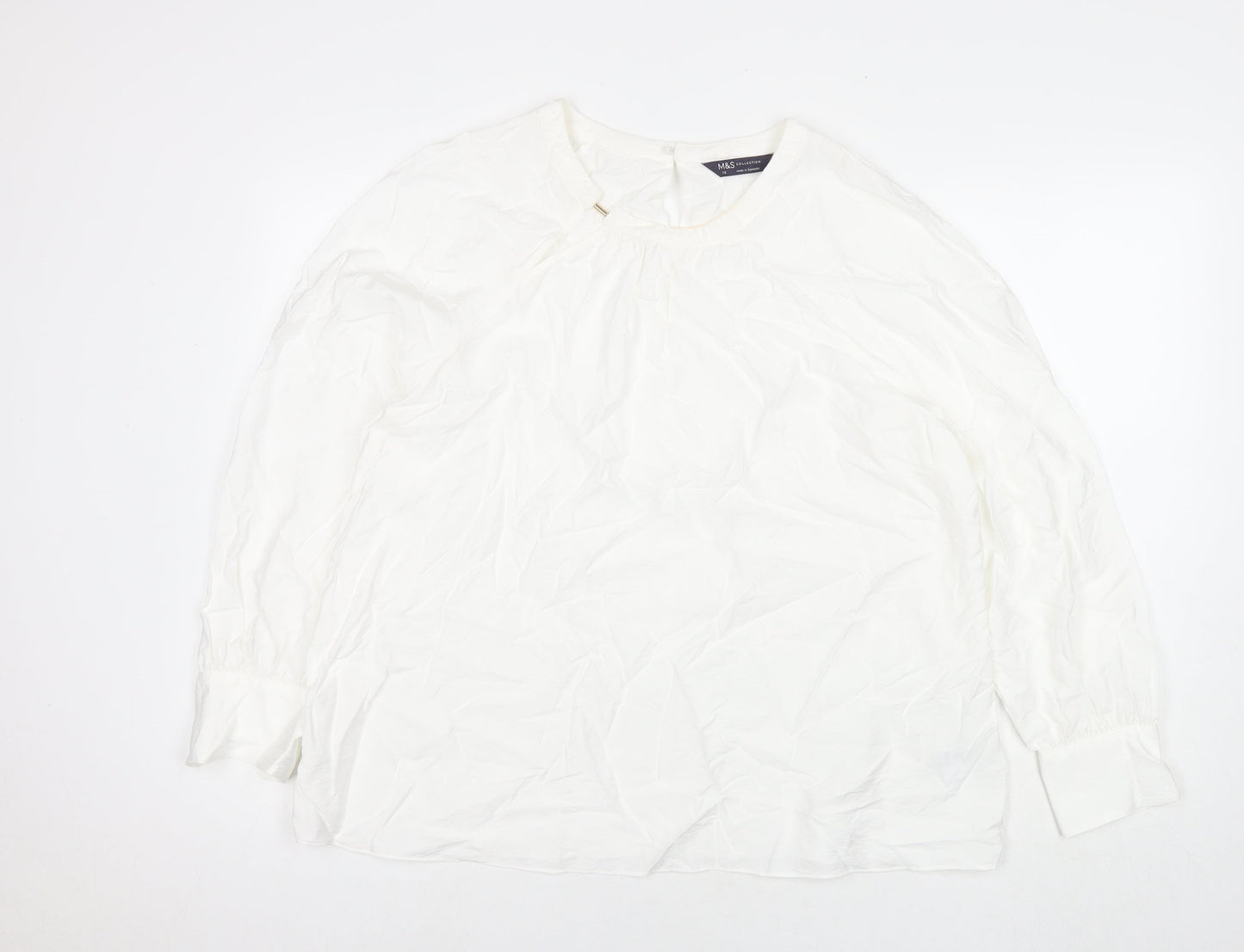 Marks and Spencer Womens White Viscose Basic Blouse Size 18 Round Neck