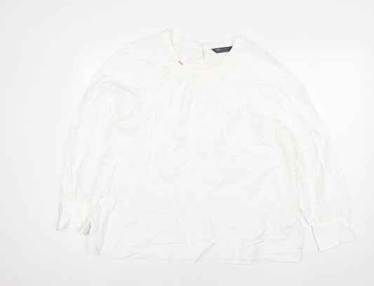 Marks and Spencer Womens White Viscose Basic Blouse Size 18 Round Neck