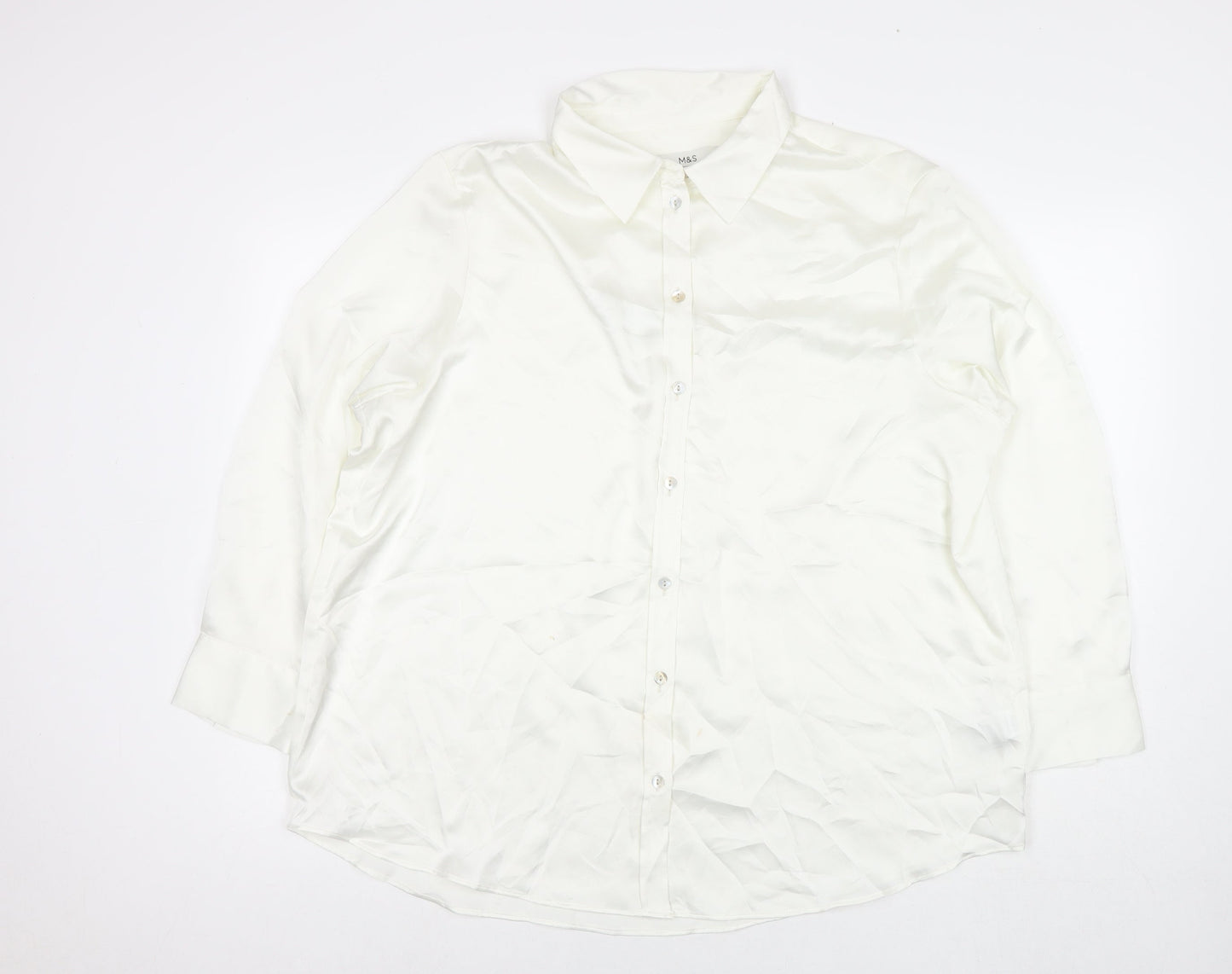 Marks and Spencer Womens White Polyester Basic Button-Up Size 12 Collared