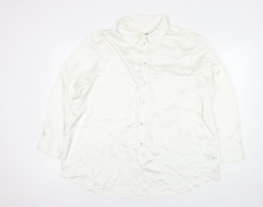 Marks and Spencer Womens White Polyester Basic Button-Up Size 12 Collared