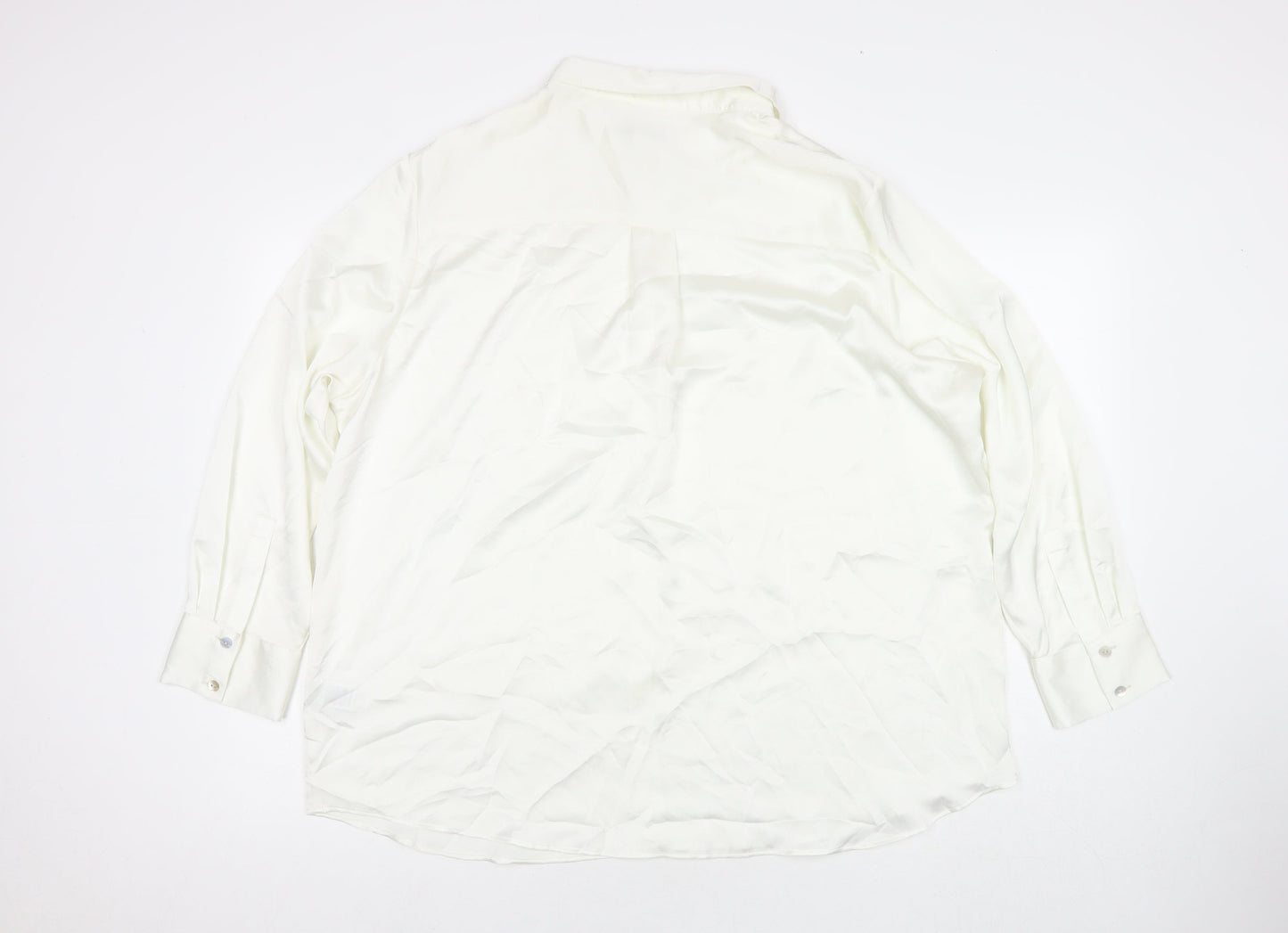 Marks and Spencer Womens White Polyester Basic Button-Up Size 12 Collared