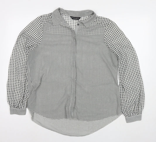 Dorothy Perkins Womens Black Herringbone Polyester Basic Button-Up Size 16 Collared