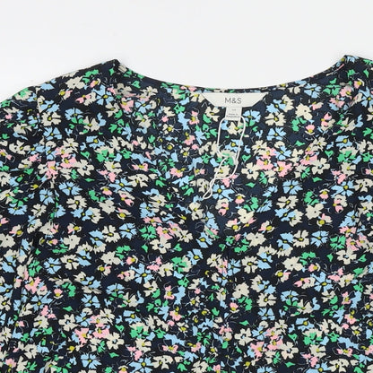 Marks & Spencer Womens Multicoloured Floral Polyester Basic Blouse Size 10 Round Neck