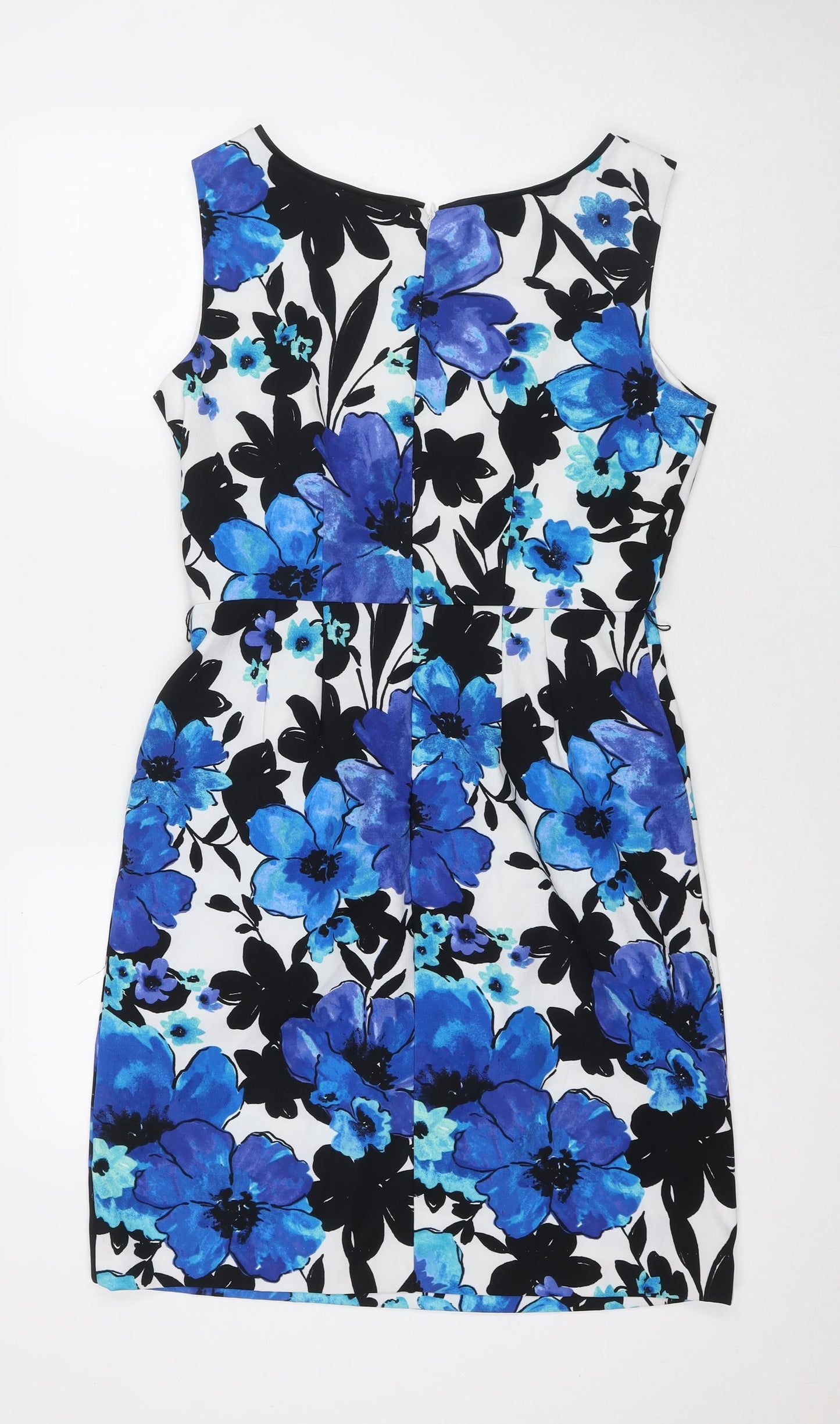 Studio I Womens Blue Floral Polyester A-Line Size 10 Round Neck Zip
