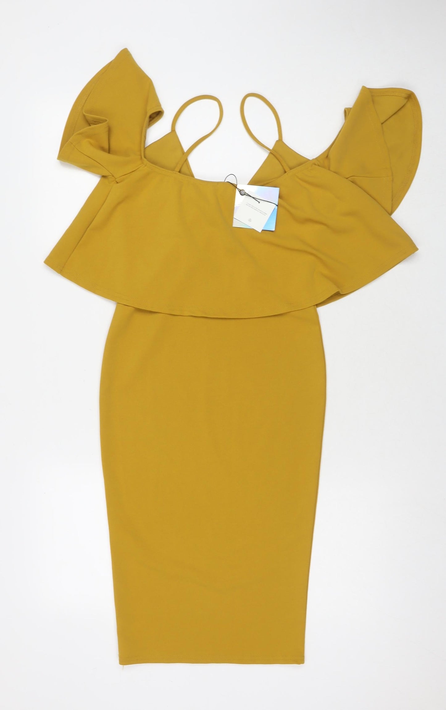 Missguided Womens Yellow Polyester Bodycon Size 8 Off the Shoulder Pullover