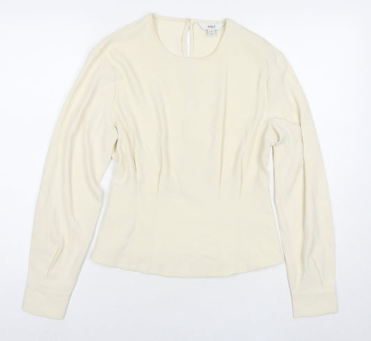 Marks and Spencer Womens Ivory Polyester Basic Blouse Size 10 Round Neck