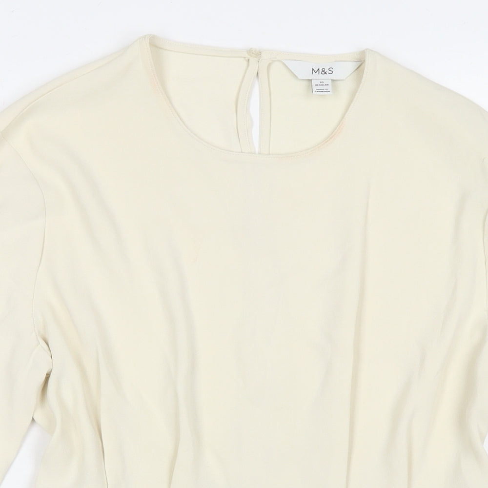 Marks and Spencer Womens Ivory Polyester Basic Blouse Size 10 Round Neck