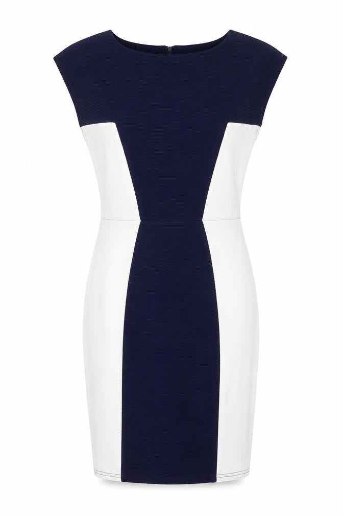 Closet Womens Blue Colourblock Polyester A-Line Size 10 Round Neck Zip