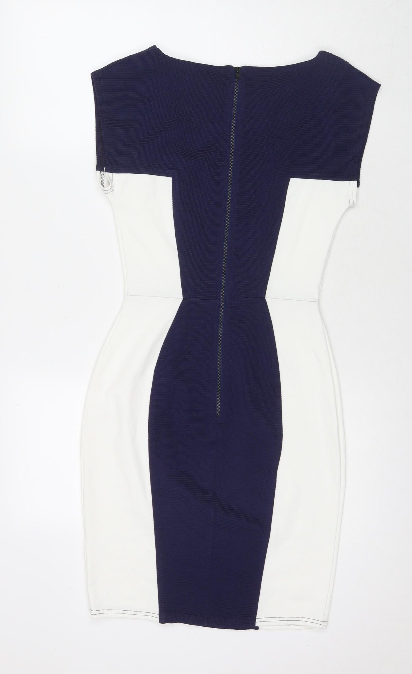 Closet Womens Blue Colourblock Polyester A-Line Size 10 Round Neck Zip