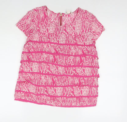 Monsoon Womens Pink Floral Polyester Basic Blouse Size 12 Round Neck
