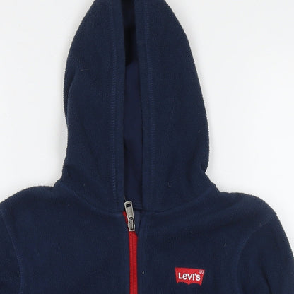 Close-up detail of Levi's boys’ blue jacket, size 10, years zip