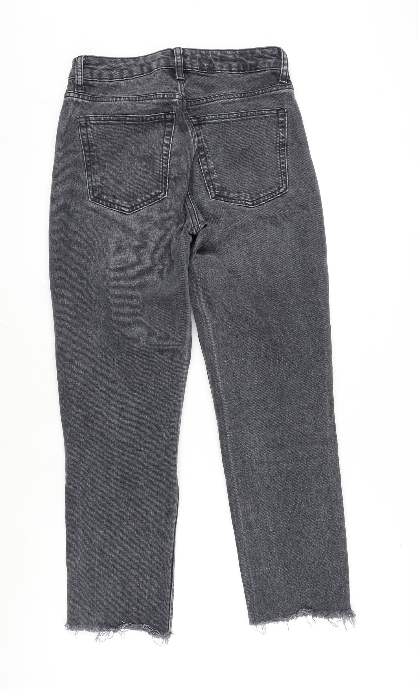 Topshop Womens Grey Cotton Blend Straight Jeans Size 26 in L32 in Regular Zip - Raw Hem