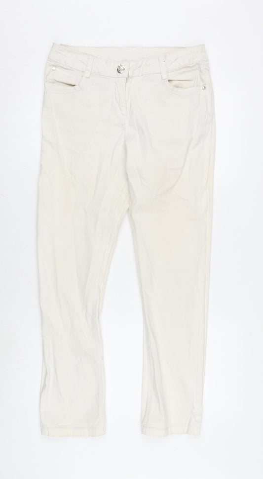 Papaya Womens Ivory Cotton Blend Straight Jeans Size 12 L30 in Regular Zip