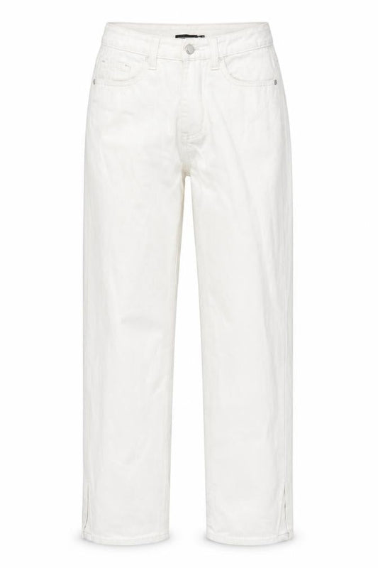 PRETTYLITTLETHING Womens Ivory Cotton Straight Jeans Size 6 L31.5 in Regular Zip - Small side splits of Legs .