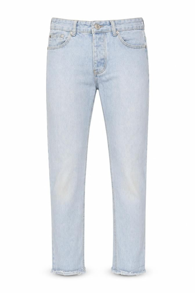 boohooMAN Mens Blue Cotton Straight Jeans Size 30 in L28 in Regular Zip - Raw Hem