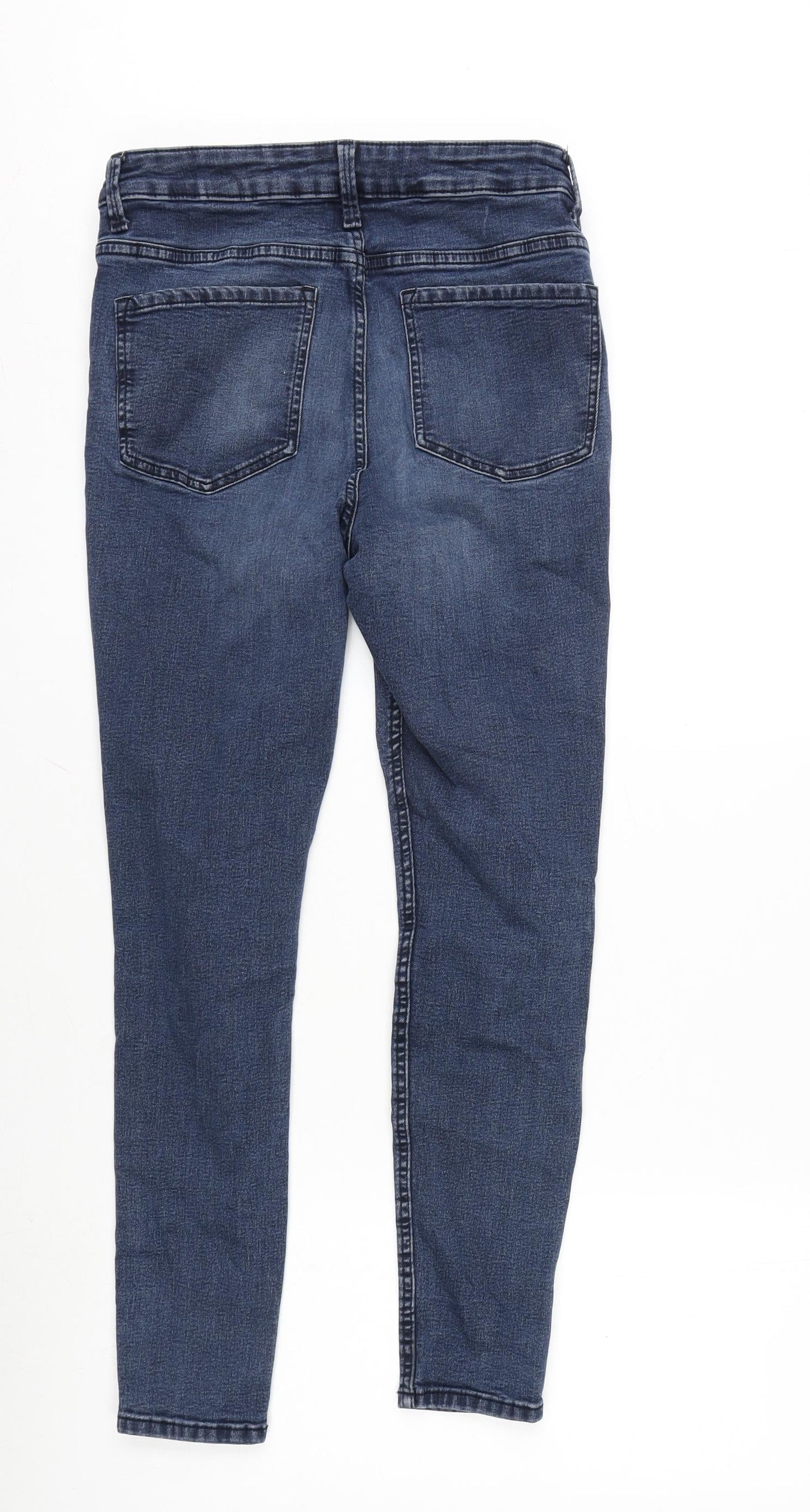 Marks and Spencer Womens Blue Cotton Blend Skinny Jeans Size 12 L27 in Regular Zip