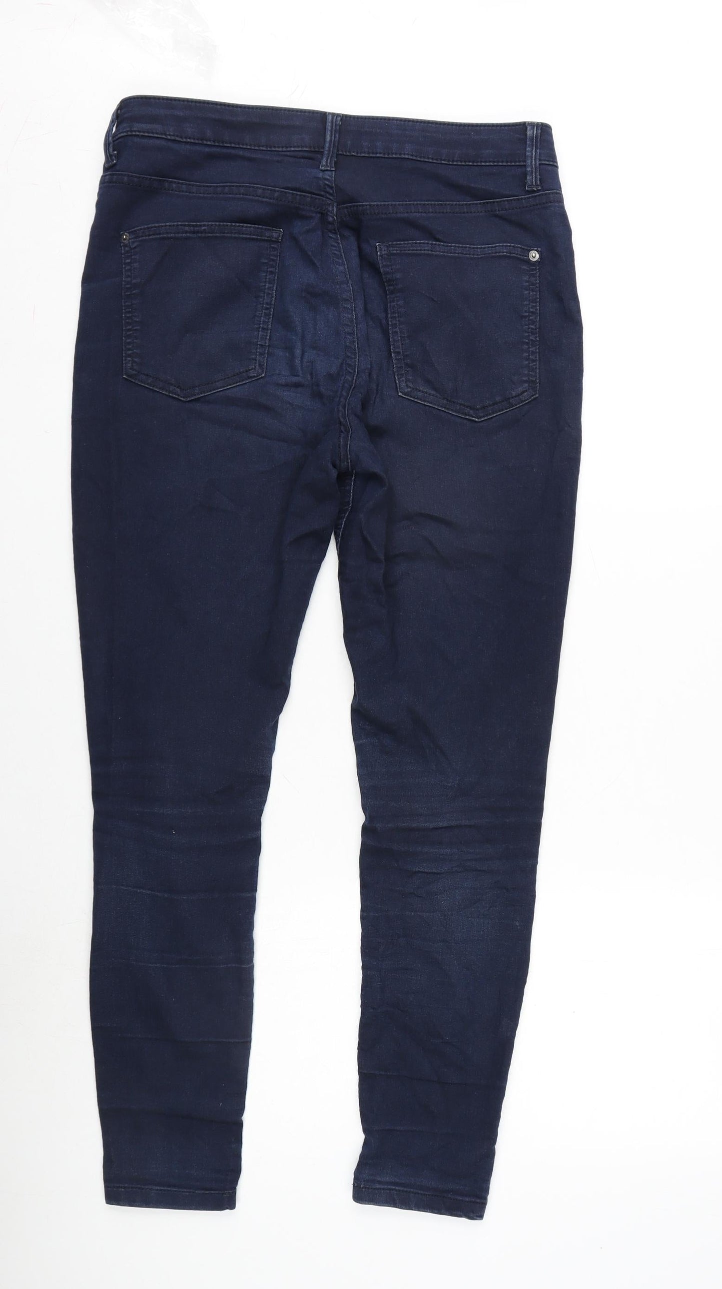 Marks and Spencer Womens Blue Cotton Blend Straight Jeans Size 12 L26 in Regular Zip