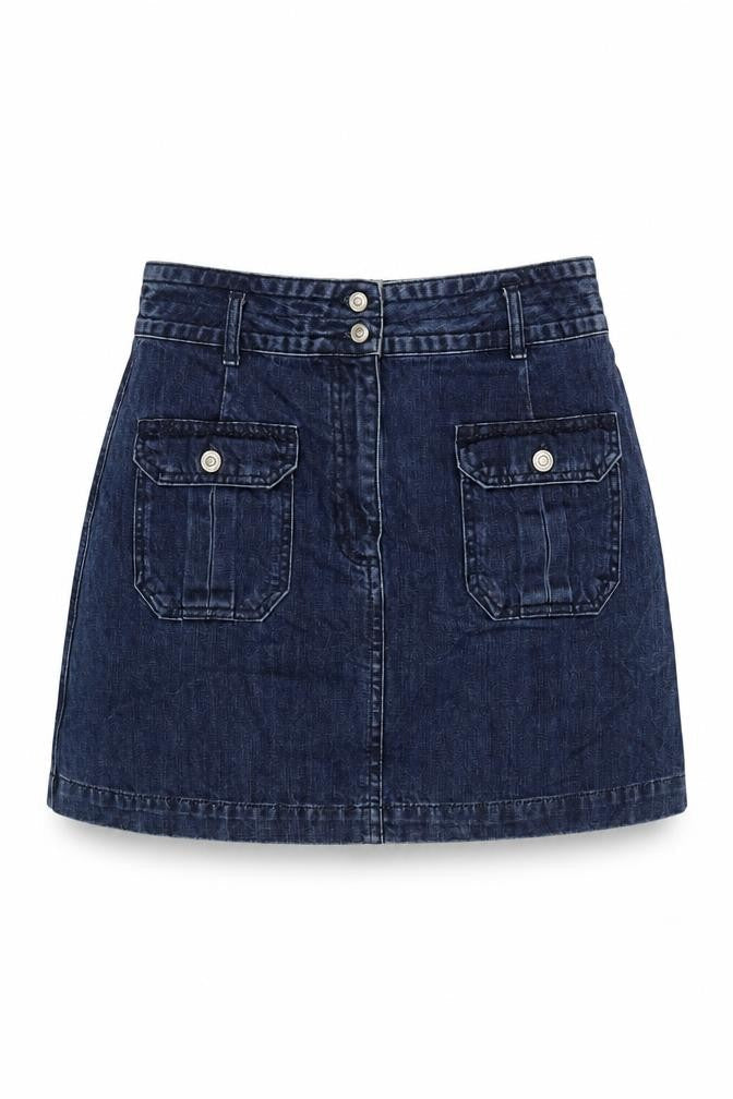 Topshop Womens Blue Cotton A-Line Skirt Size 30 in Zip
